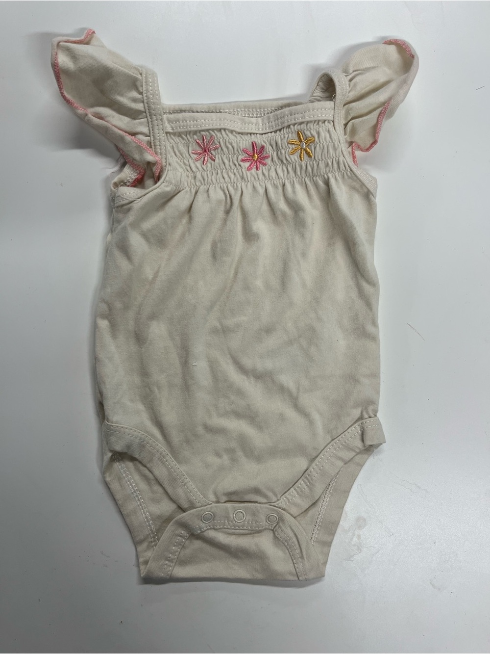 Cream Floral Embroidered Baby Onesie